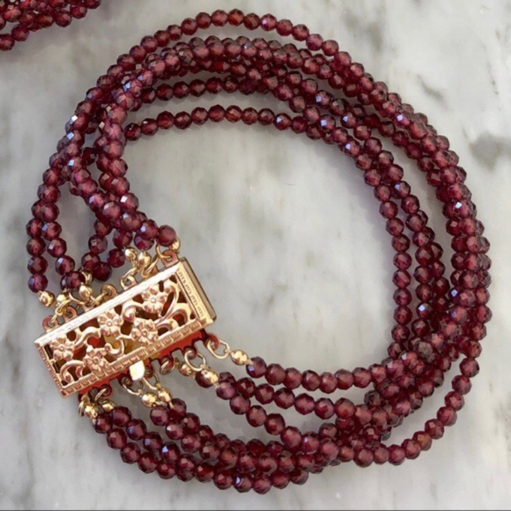 New Genuine natural garnet gold filled bracelet